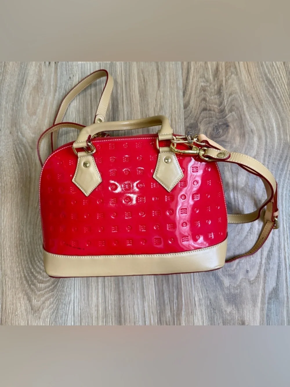 Arcadia Red Patent Leather Satchel Top Handle Crossbody Bag Italy